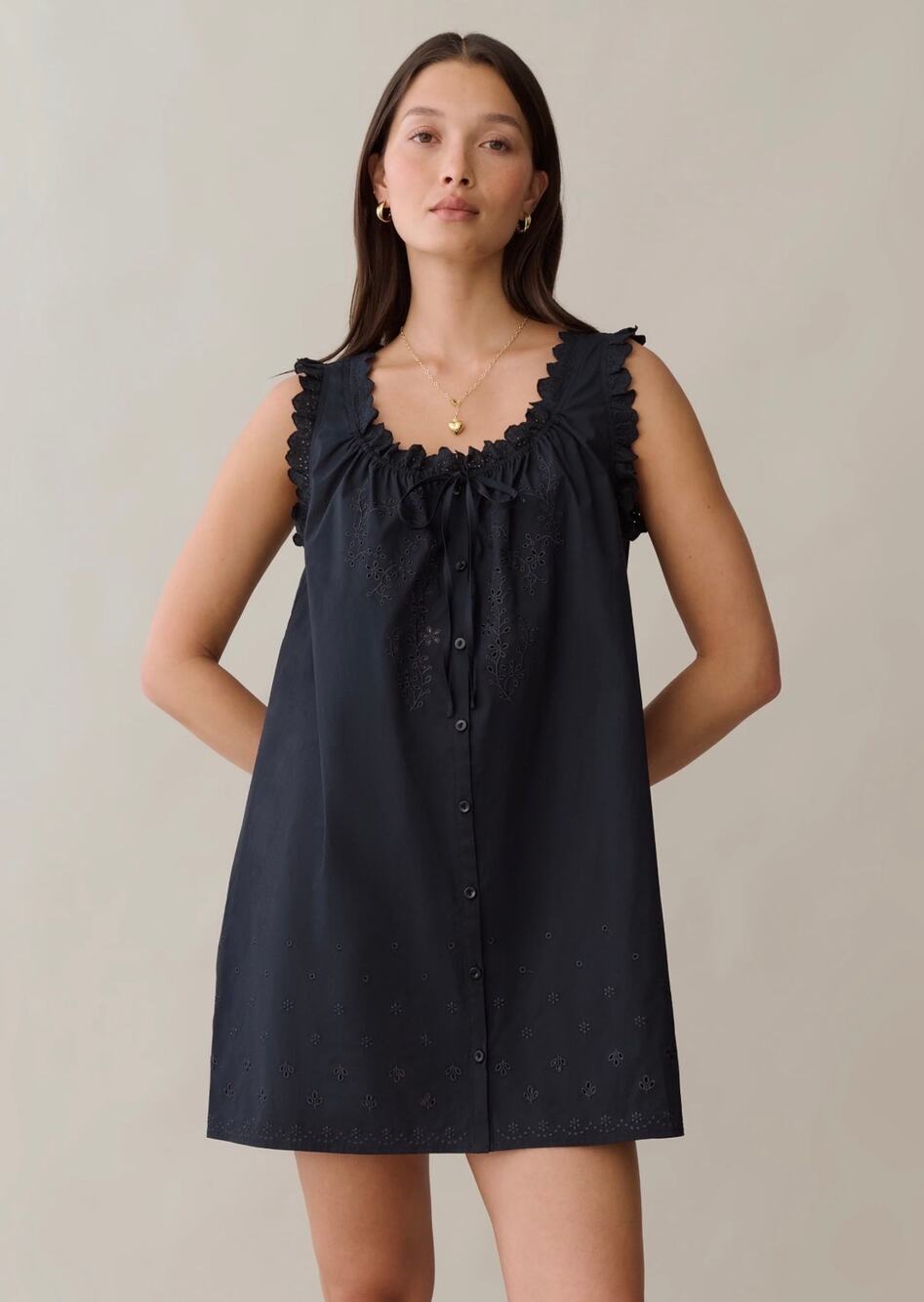 Sorella Few Moda Caroline Black Cotton Eyelet Mini Dress Size Small NWT